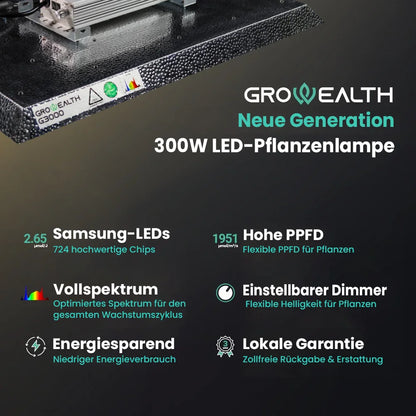 Growealth G3000 300W Vollspektrum-LED-Pflanzenlampe für Growzelte