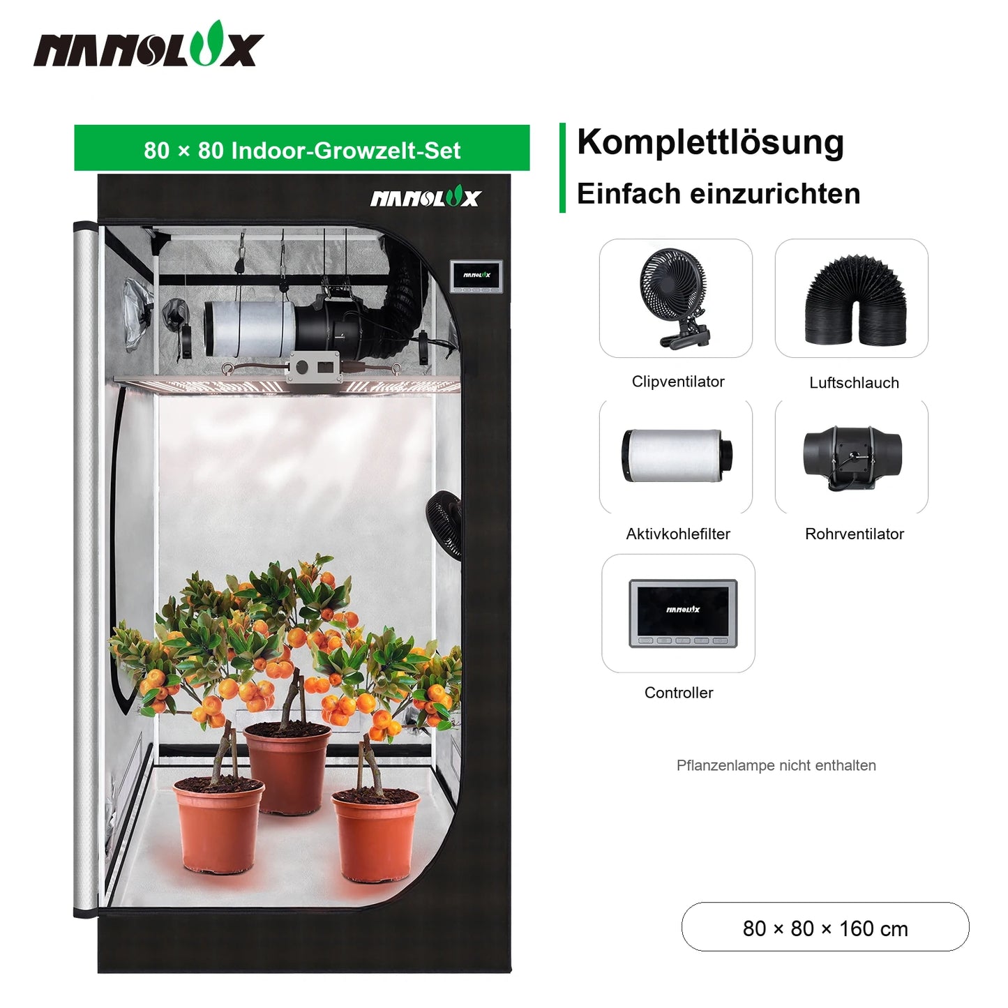 Nanolux Smart Grow Tent Kit 80 x 80 x 160 cm ohne Pflanzenlampe